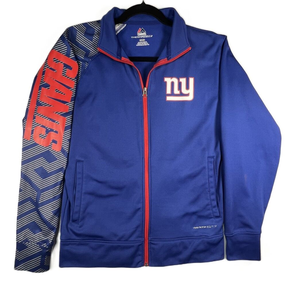 Majestic NY Giants Track Jacket Mens S Blue Full Zip NFL Blokecore Spell Out